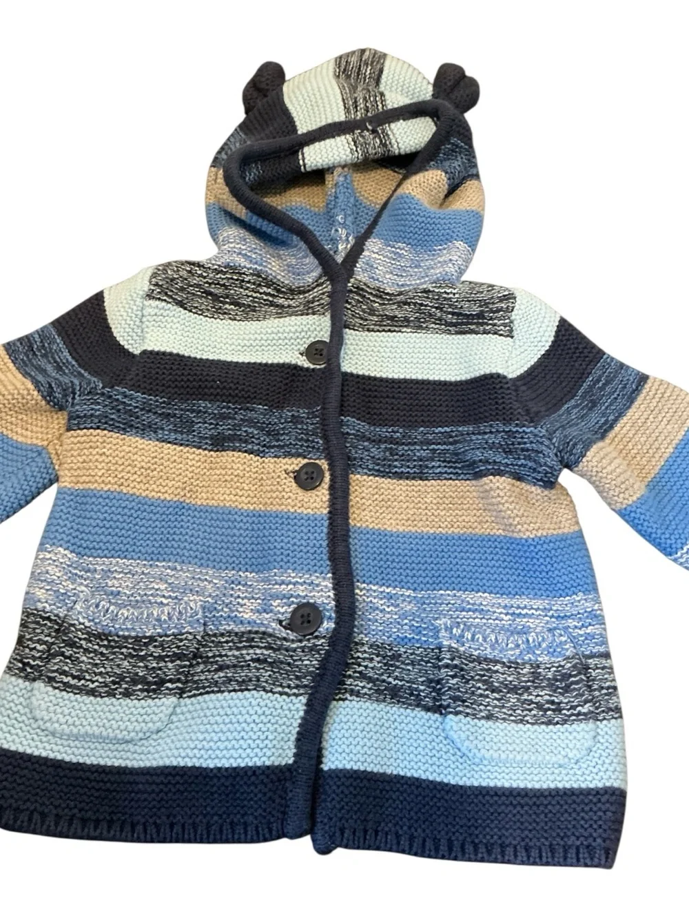 GAP Striped Hooded Knit Sweater Jacket in Blue, Navy, Tan, Mint